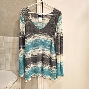 NWOT CREATION L multicolored Deep V neck Heavy Knit Chunky Sweater Size 14